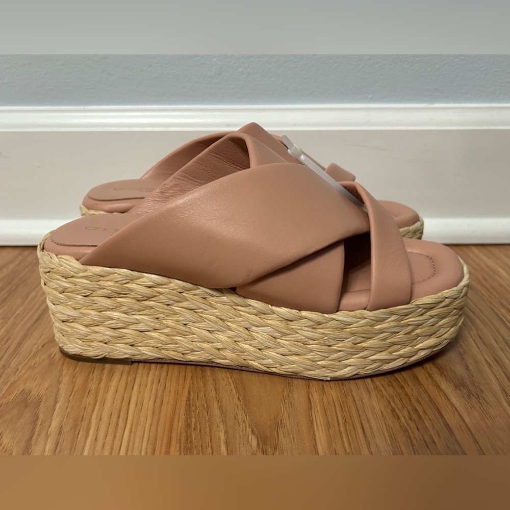 Andre Assous Pink Leather Calesa Espadrille Sandals